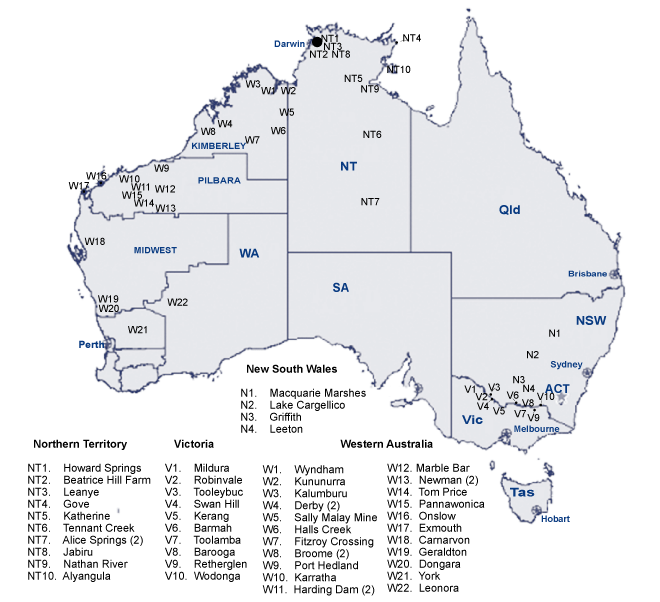 Map 3. Sentinel chicken testing sites, Australia 2006&ndash;07