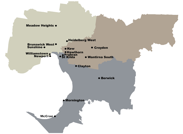 Figure 1a. Distribution of sentinel surveillance sites in metropolitan Victoria 2007