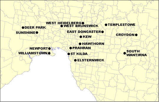 Figure 1a. Distribution of sentinel surveillance sites in metropolitan Victoria