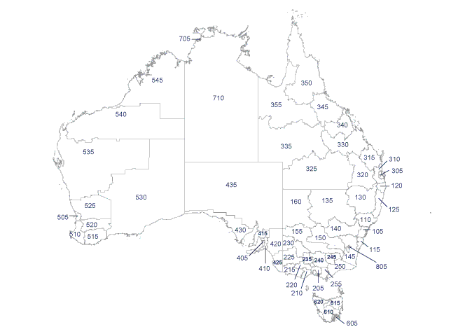 Map 1. Australian Bureau of Statistics Statistical Divisions, and population by Statistical Division, 2005