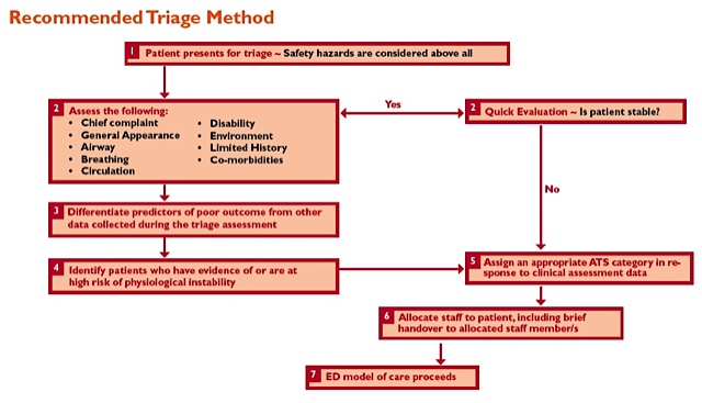 The image shows the recommended triage method in seven steps, which are explained in the following text..