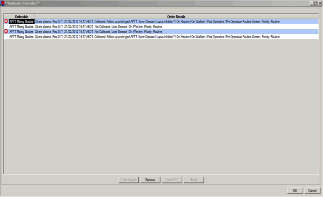 Appendix V – Screenshot of a duplicate order alert in the EMR
